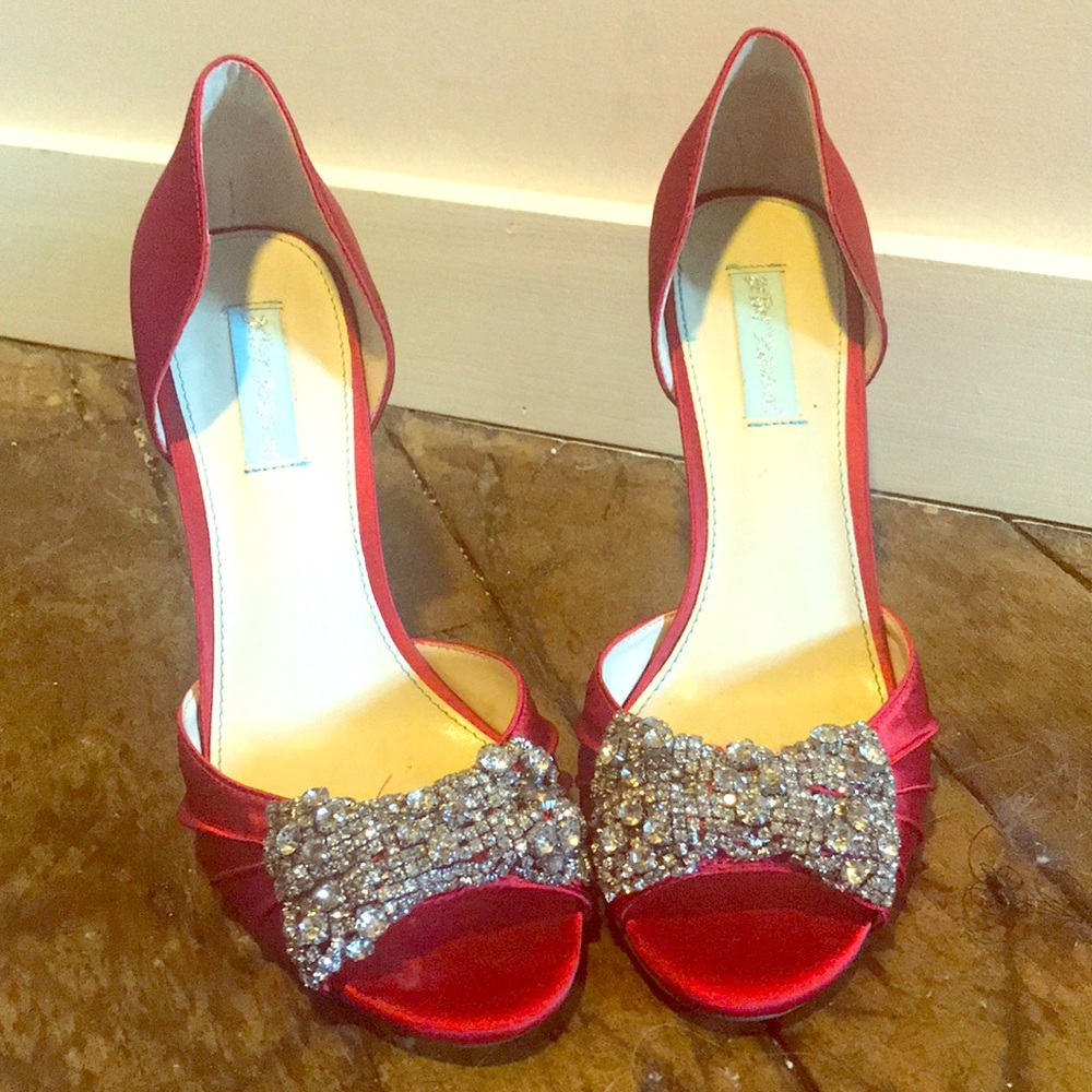 Worn once Betsey Johnson red satin heels